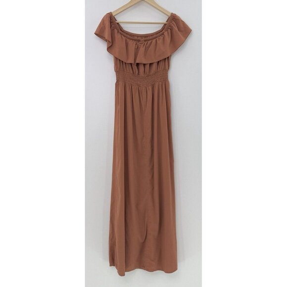 Old Navy Waist Defined Off the‎ Shoulder Smocked Maxi Dress Sz M Tall Festival - Picture 2 of 12